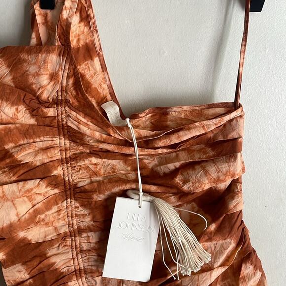 ULLA JOHNSON Senta One-Shoulder Tie Dye Stripe Cotton Top Sequoia - Picture 4 of 16